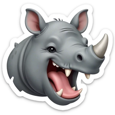 Cinematic Cute Yawning Rhinoceros Portrait Emoji, Head tilted slightly with a dramatic, wide-open yawn, showcasing a soft, textured slate-gray hide with a slightly drooping horn and eyes barely open in drowsy contentment, Simplified yet irresistibly adorable features, highly detailed, glowing with a soft, cozy glow, high shine, relaxed yet expressive, stylized with a touch of rugged whimsy, bright and endearing, soft glowing outline, capturing the essence of a sleepy yet affectionate rhinoceros, so drowsy it feels like it could stretch out of the screen and curl up for a nap! sticker