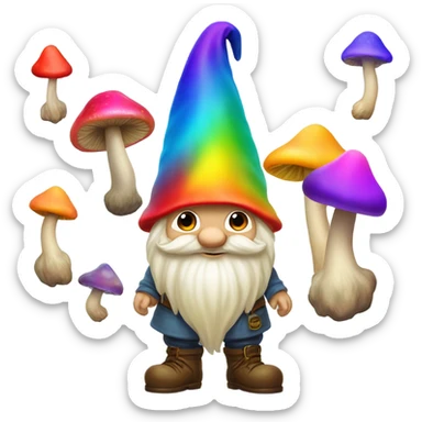 Rainbow Gnome with rainbow mushrooms  sticker