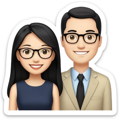 Show me an classy sexy Asian American woman without glasses who loves a cool tall white guy with classes  sticker