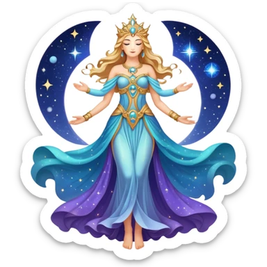 fullbody universe goddess Sophia with intricate details, cosmic goddess with starry elements, highly detailed celestial being with glowing features sticker