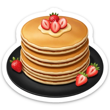 Three Pancakes with strawberries in a black plate sticker