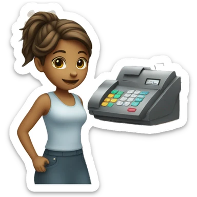 girl paying at the cash register sticker