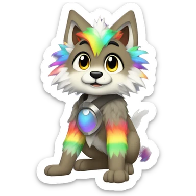 Furry, sparkle, rainbow, animal, anthro, full body, fursona, protogen sticker