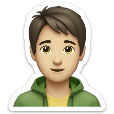 a boy with a short cut with dark brown slightly straught forward hair with green brown eyes and a pale complexion sticker