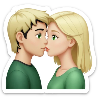 Kissing couple of boy with short black hair and green eyes and blonde girl with long hair sticker