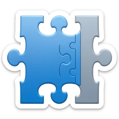 Minimal flat-style puzzle piece emoji in blue and grey, professional design for business presentation, clean edges, modern corporate aesthetic sticker