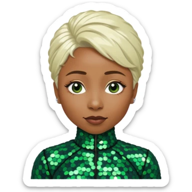 Cynthia Erivo with platinum blonde hair, dark green sequin outfit sticker