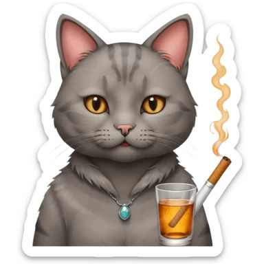 hazme a un gato fumando cigarro mientras toma alcohol y está depre sticker