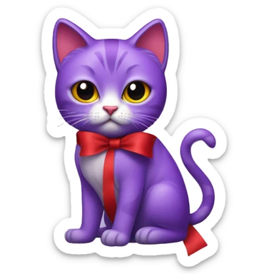 Shameful purple cat with red ribbon hairpin sticker