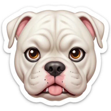 Cinematic Comical White American Bulldog Portrait Emoji, Head tilted dramatically with an exaggeratedly shocked or offended expression, short white fur with a slightly wrinkled forehead, wide, expressive brown eyes filled with exaggerated disbelief, Simplified yet hilariously expressive features, highly detailed, glowing with a slightly sassy glow, high shine, dramatic yet playful, stylized with an air of attitude, bright and endearing, soft glowing outline, capturing the essence of a sassy and over-the-top pup, so meme-worthy it feels like it could side-eye its way into internet fame instantly! sticker
