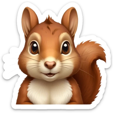 Cinematic Noble Squirrel Portrait Emoji, Poised and regal, with a nimble, agile build and a lush, well-groomed Fur of rich auburn and cream, deep-set soulful bright eyes, Simplified yet sharp and sophisticated features, highly detailed, glowing with a soft, dignified glow, high shine, intelligent and spry, stylized with an air of woodland charm, focused and attentive, soft glowing outline, capturing the essence of a watchful and confident rodent, so majestic it feels as though it could scamper out of the screen with effortless authority! sticker