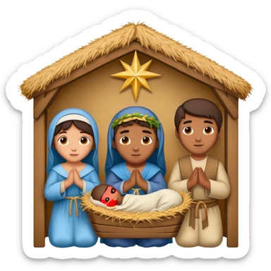 nativity scene in a manger with humans with Mediterranean skin color sticker