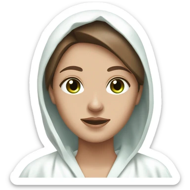 White girl with Brown hair and blue eyes wears a Green colored clay mask and puts on cucumbers around her eyes while She relaxes in her white Robe sticker