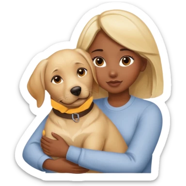 A black girl with brown eyes hugging her blonde Labrador lady sticker