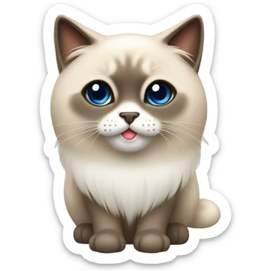 A fluffy Siamese cat with tassels on its ears and white paws, with a white spot on its lower lip sticker