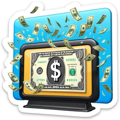 a street billboard advertisement money falling down in front of it sticker