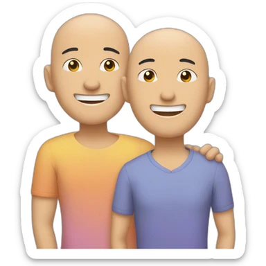 Happy asian gay couple, one with hair and one bald sticker