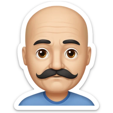 61 years old. Bald with dark hair on the sides. black thick moustache. White beard. saying sorry. where is the white beard sticker