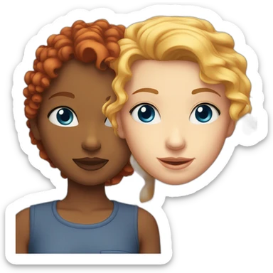 red-haired curly girl next to a blonde girl with blue eyes sticker