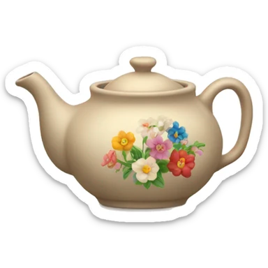 old beige teapot with flowers sticker