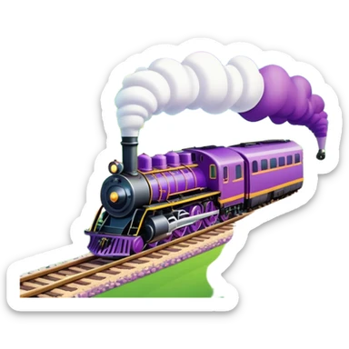 An icon showcasing a detailed train engine on a track, moving through a vibrant, colorful landscape. The design includes lush fields, rolling hills, and distant mountains, representing the expansive world of train management in Railway Empire. Transparent background sticker