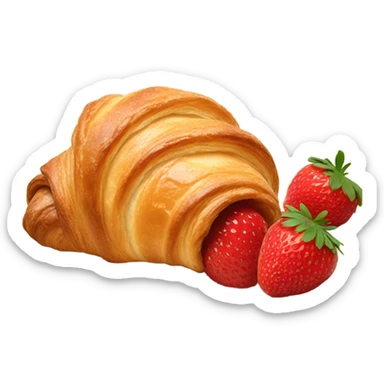 there is a croissant with strawberries in a beige plate sticker