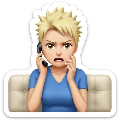 Short Blonde spikey mature woman on the phone angry sat on the sofa sticker