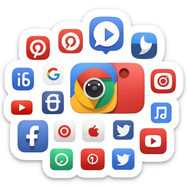 Make a image of Google app logo in the middle while other apps like Youtube, Netflix, TikTok, Instragram, And Facebook is circling it. Don't add date or time please sticker