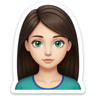 long dark brown hair with highlights in the front, big blue eyes clear skin with neck and green top on add long eyelashes must have blue eyes sticker