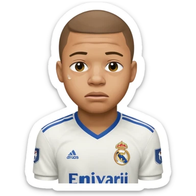 Mbappe crying with réal Madrid jersey on sticker