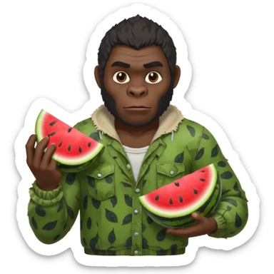 Gorilla man that is poor and has watermelon  sticker