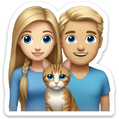 Long Brown hair girl with brown eyes, and blond white man, blue eyes holding tabby cat  sticker