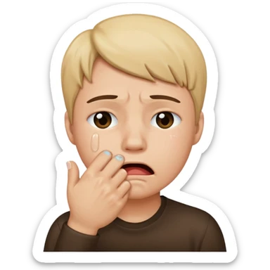 Crying emoji with fist covering mouth sticker