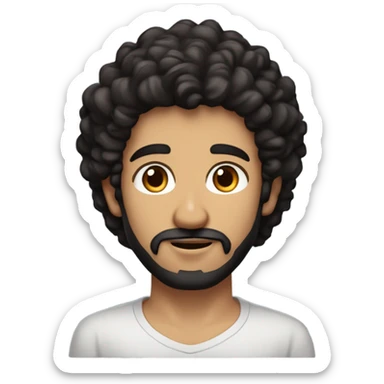 A man, brown-black eyes, dark beard stubble, dark-black curly hair with a low taper haircut, medium-to-big lips, round-like nose black shirt, caucasian middle eastern,  defined triangular eyebrows sticker