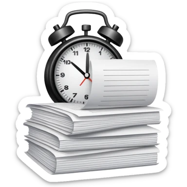 small stack of papers with a timer symbolizing heavy admin workload sticker