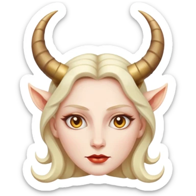 Woman with subtle horns, smooth skin and sharp gaze, divine corruption sticker