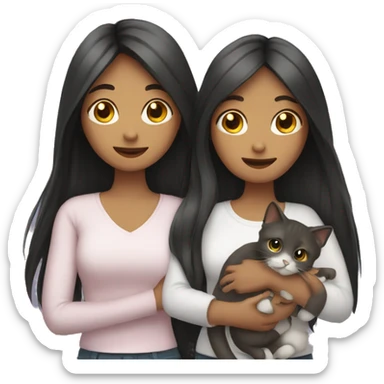 Two long hair girls and two cats in hands sticker