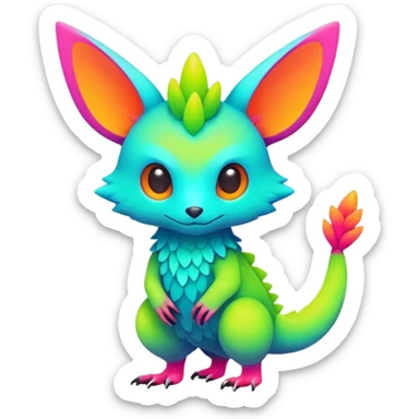 lush warm-colored modern colorful neon-colored Fakémon-Trico-creature (full body) sticker