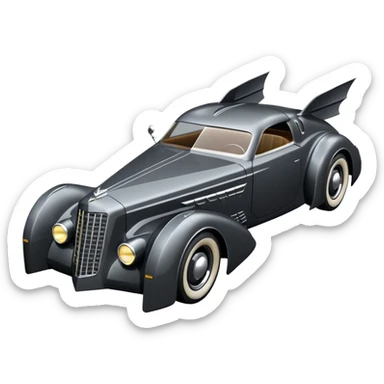  the animated series aerodynamic opulent dark knight futuristic concept Batmobile loosely based on 1936 cord 812 Cadillac(flat long straight faceted mechanical body) winged stealthy street hot rod  sticker