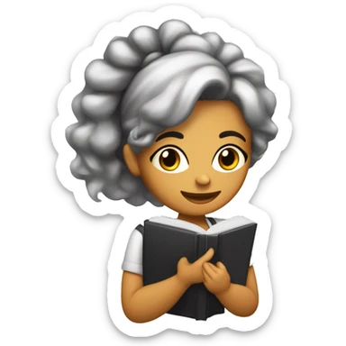 Chica blanca con cabello ondulado color negro estudiando con un libro con cara de agobio  sticker