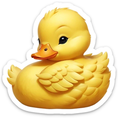 Meme-Worthy Cute Sleeping Yellow Baby Duck Portrait Emoji, Head resting peacefully with a contented smile, showcasing a delightfully tiny build and a luxuriously soft bright yellow downy coat, eyes shut in a serene, restful nap, Simplified yet hilariously adorable features, highly detailed, glowing with a soft, drowsy light, high shine, relaxed and utterly lovable, stylized with an air of playful laziness, bright and heartwarming, soft glowing outline, capturing the essence of a comically sleepy duckling, so meme-worthy it feels like it could instantly become the next viral sensation of adorable slumber! sticker