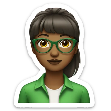 brown skin girl with straight bangs and green glasses sticker