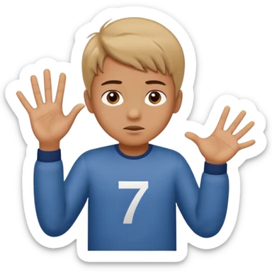 A boy shrugging with the number 6 over one hand and the number 7 over the other  sticker