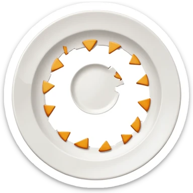 a round white plate broken with bits here and there sticker