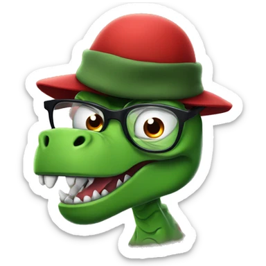 Angry Green Trex wearing red beret and eyeglasses  sticker