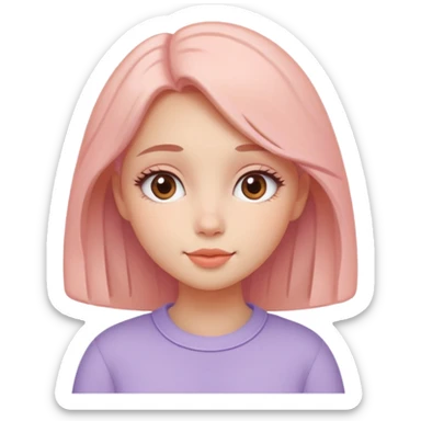 Create a cohesive set of 8 emoji-style icons that represent a kind-hearted, very lovable girl (head-and-shoulders). Requirements: soft, rounded shapes and friendly proportions; warm pastel color palette (peach skin undertone options, blush pink, warm lavender accents);  sticker