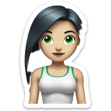 Pale girl with long black hair and green eyes lifting weights sticker