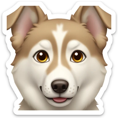 cream white colored dog, pointy ears, brown eyes, light brown nose, husky sticker