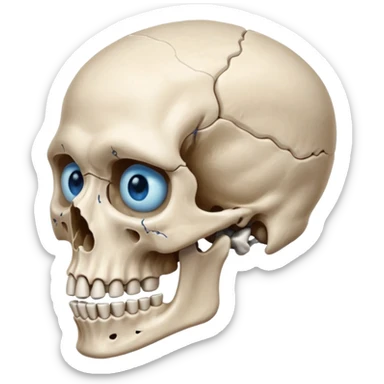 a bone head structure with lone jawline blue eyes total bones appear  sticker