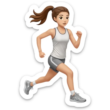 running woman with long brown hair in ponytail, light skin, hazel eyes. sticker